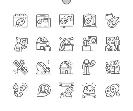 Asteroid Day Well-crafted Pixel Perfect Vector Thin Line Icons Stock Illustration