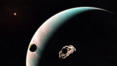 Asteroid Entering the Solar System and Passing Jupiter Stock Footage 317539789
