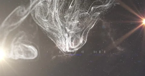Asteroid entering top-left, white cloud forming and curling into filament tip, Stock Footage 329702071