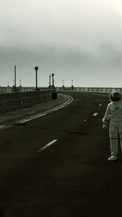 Asteroid explorer on empty road near ocean in cloudy weather conditions Stock Footage 334262022