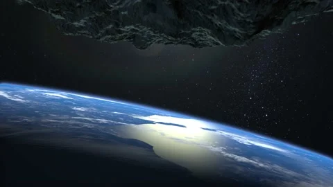 An asteroid falls to Earth. The asteroid slowly descends from the top of the Stock Footage 141002156