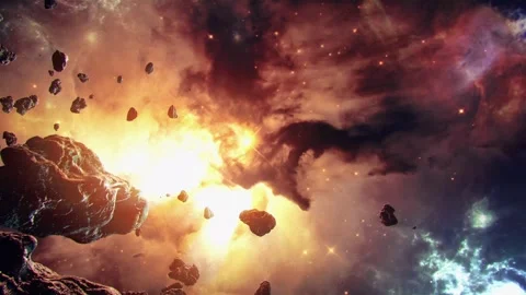 An Asteroid Field and a bright galaxy in the distance Stock-Footage 240392909