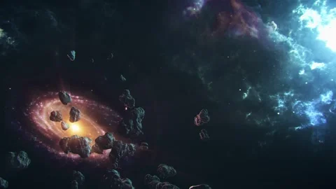An Asteroid Field and a galaxy Stock-Footage 240391972
