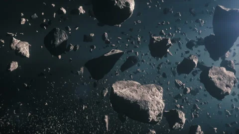 Asteroid Field in Deep Space Slow Panoramic Shot Stock Footage 186076310