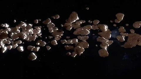 Asteroid field fly through on starry backgroun Stock Footage 138971556