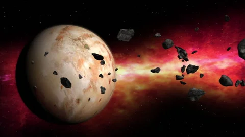 Asteroid field orbiting planet Video stock 40656059