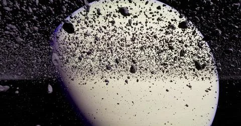 Asteroid field surrounding a distant planet captured in deep space Stock Illustration