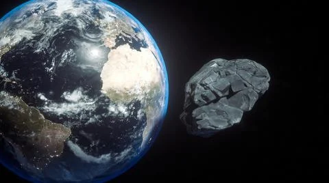 Asteroid flies close to the earth orbit. Planetoids in the inner Solar System. Stock Illustration