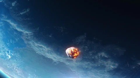 An asteroid flies to the planet Earth with the effect of igniting on the dens Video stock 240534909