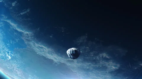 Asteroid flying toward planet Earth, the concept of safe space and Threats fr 스톡 동영상 240534907