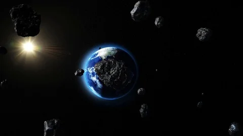 Asteroid flying towards Earth ready for destruction Video stock 83830476