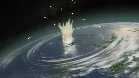 Asteroid hitting earth exploding and dislocating clouds in a massive shock wave Stock Footage 279816526