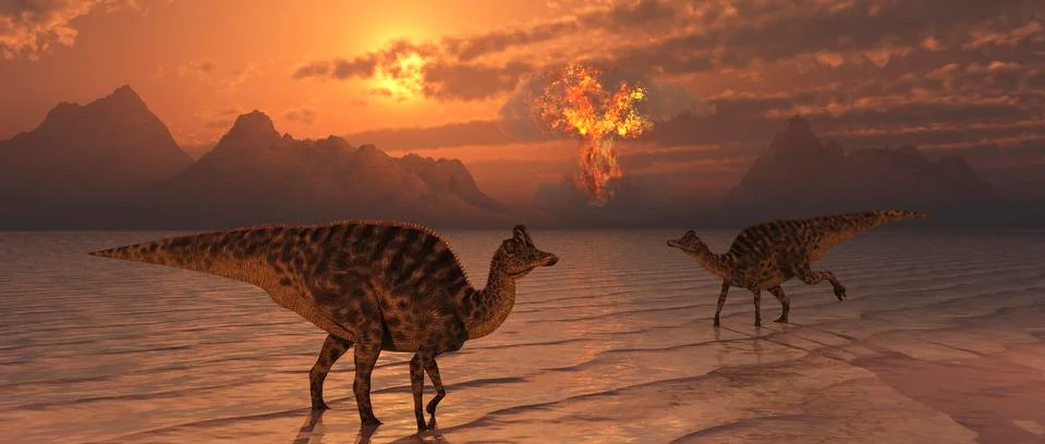 An asteroid hitting the Earth, marking the end of Velafrons and all dinosaurs. Stock Illustration