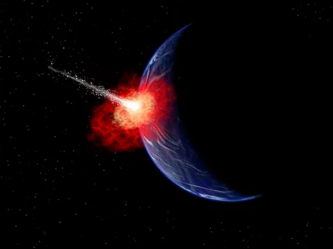 An asteroid hitting planet Earth. Stock Illustration