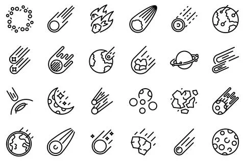 Asteroid icons set, outline style Ilustración de archivo