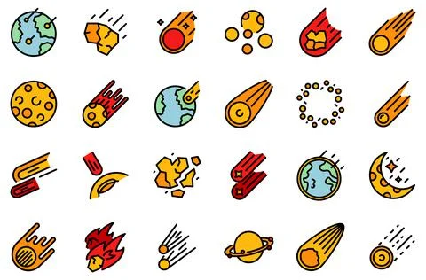 Asteroid icons set vector flat 스톡 일러스트