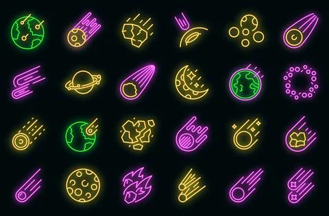 Asteroid icons set vector neon Ilustración de archivo