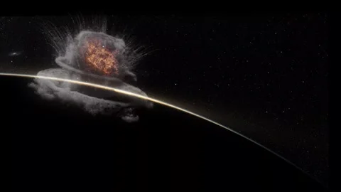 Asteroid Impact Aftermath at Sunrise Video stock 325328890