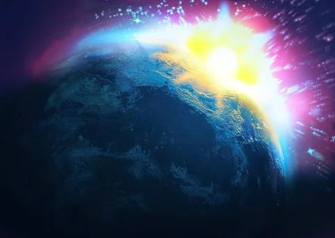 Asteroid impact, end of world,. 3d illustration Stock Illustration