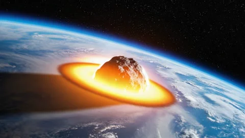Asteroid Impact Explosion on Earth Surface Stock Footage 319075870