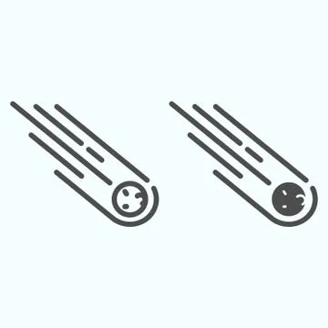 Asteroid line and solid icon. Falling meteorite with flame. Outer space design Ilustración de archivo