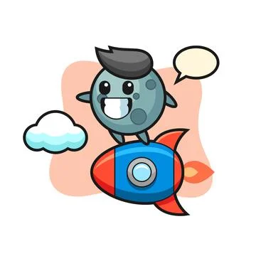 Asteroid mascot character riding a rocket Stock Illustration