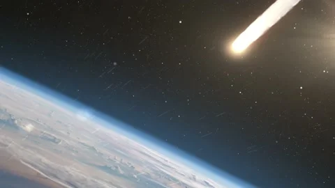Asteroid Meteor burns in atmosphere Earth, Realistic vision Stock Footage 142724610
