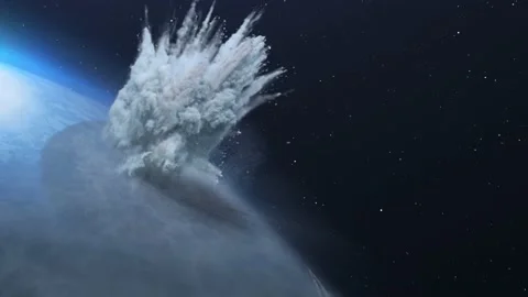 Asteroid meteor Comet Hitting earth ocean with massive expolosion Stock Footage