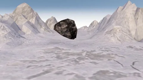 Asteroid meteorite flies and rotates onto rocky ground. Video stock 276497613