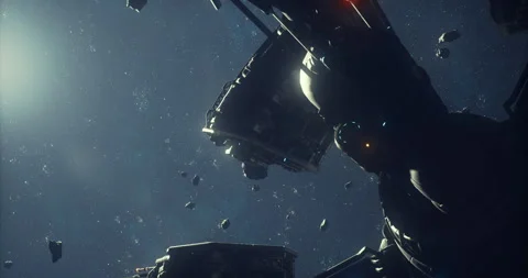Asteroid mining operation in deep space with futuristic machinery and ships Stock Footage 304525985