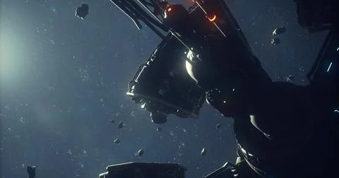 Asteroid mining operation in deep space with futuristic machinery and ships 스톡 일러스트