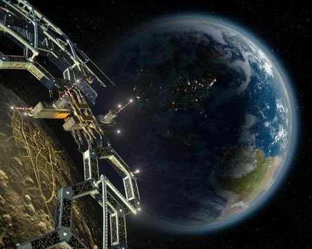 Asteroid mining space colony in a near Earth orbit 스톡 일러스트