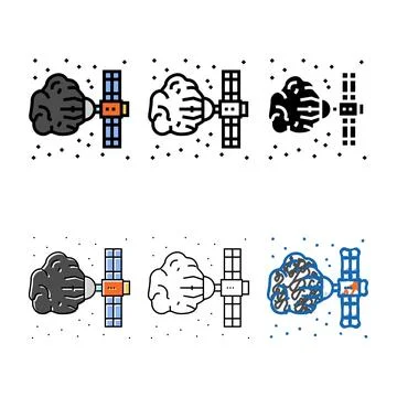Asteroid mining space exploration color icon vector variety Stock Illustration