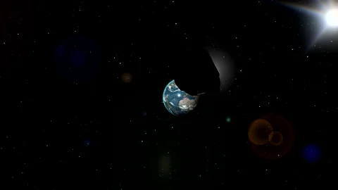 Asteroid moving to Planet Earth. Approaching the Earth of asteroid from cosmos Stock Footage 162808910