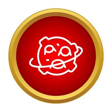 Asteroid or comet with orbit in red button Stock Illustration