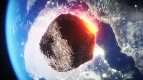 Asteroid in outer space. Earth planet. 3d rendering. Stock Illustration