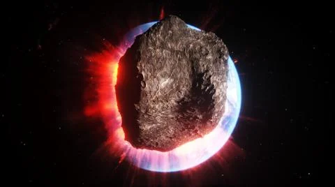 Asteroid in outer space. Earth planet. 3d rendering. Illustrazione stock
