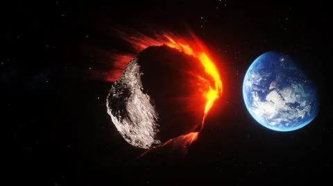 Asteroid in outer space. Earth planet. 3d rendering. 스톡 일러스트