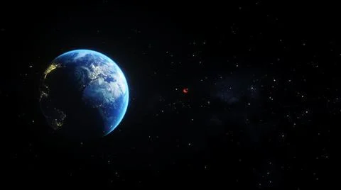 Asteroid in outer space. Earth planet. 3d rendering. 스톡 일러스트