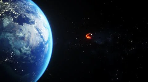 Asteroid in outer space. Earth planet. 3d rendering. Illustrazione stock