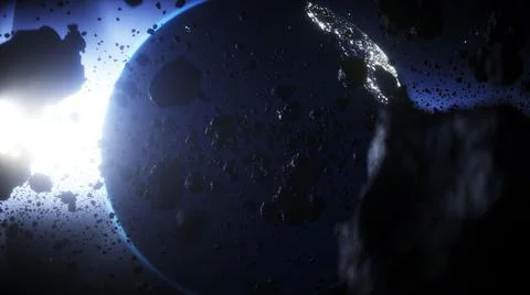 Asteroid in outer space. Earth planet. 3d rendering. 스톡 일러스트
