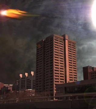 Asteroid over city Stock Illustration