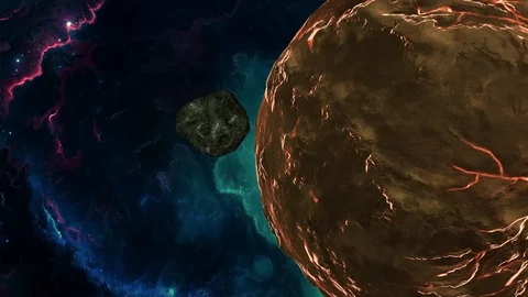 Asteroid Passing Near by Dark Planet in mysterious Universe Stock Footage