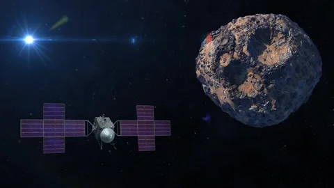 Asteroid Psyche and spacecraft. Stock Footage 251594545
