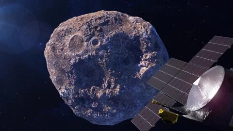 Asteroid Psyche and spacecraft.  Psyche mission. Stock Footage 244465212