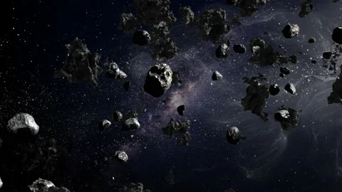 Asteroid Rocks Flying in space, Milky way Meteors rotating in deep space Stock Footage 194972913