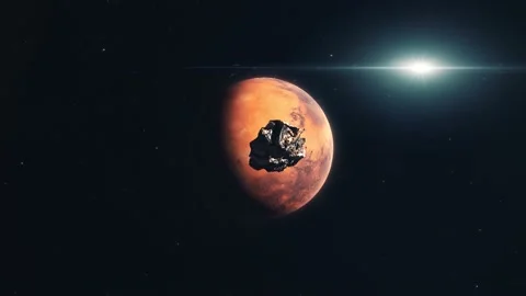 Asteroid Space Rock Approaching Mars from Space Stock Footage 158053289