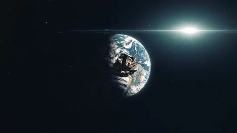 Asteroid Space Rock Approaching Planet Earth from Space Stock Footage 158053321
