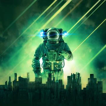 Asteroid storm dark astronaut Illustrazione stock