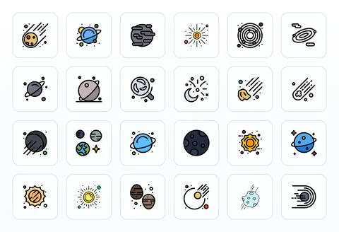Asteroid Vector Icon Set with 24 Filled Line 256x256 Grid Fitted Graphics Illustrazione stock